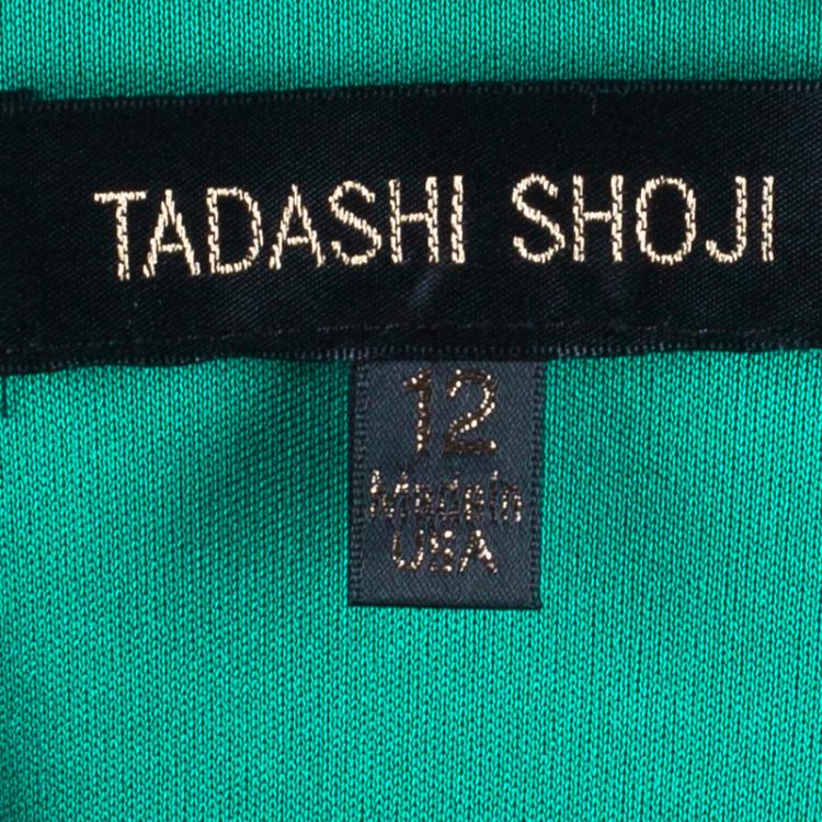 Pre Owned Tadashi Shoji Zardozi Embroidered Green Gathered Gown L