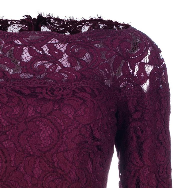 مملوكة مسبقًا Tadashi Shoji Merlot Long Sleeve Lace Gown M