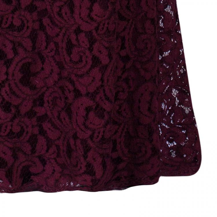 مملوكة مسبقًا Tadashi Shoji Merlot Long Sleeve Lace Gown M