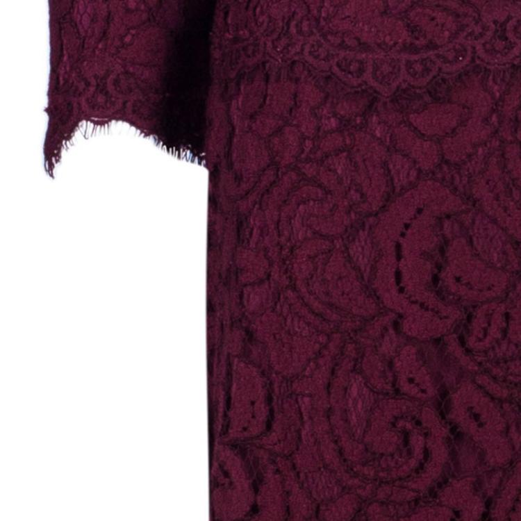 مملوكة مسبقًا Tadashi Shoji Merlot Long Sleeve Lace Gown M