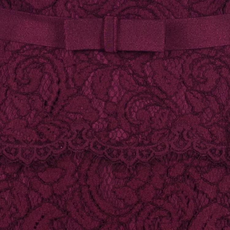 مملوكة مسبقًا Tadashi Shoji Merlot Long Sleeve Lace Gown M