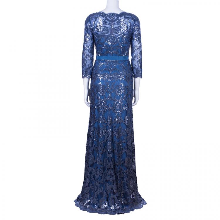 Pre Owned Tadashi Shoji Periwinkle Blue Embellished Gown M