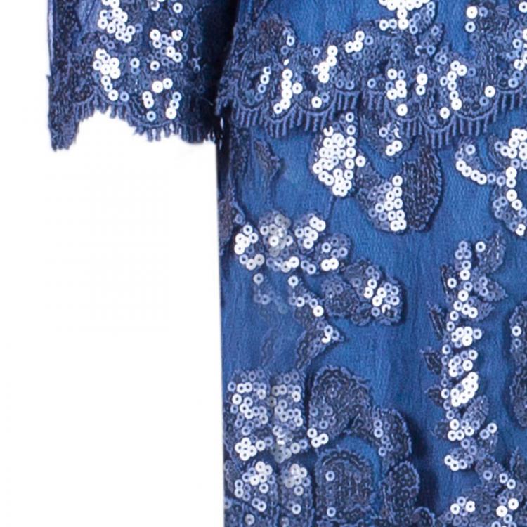 Pre Owned Tadashi Shoji Periwinkle Blue Embellished Gown M