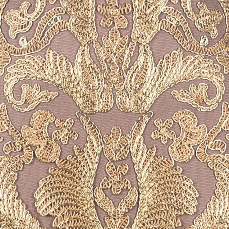 Pre Owned Tadashi Shoji Metallic Gold Embroidered Lace Gown M