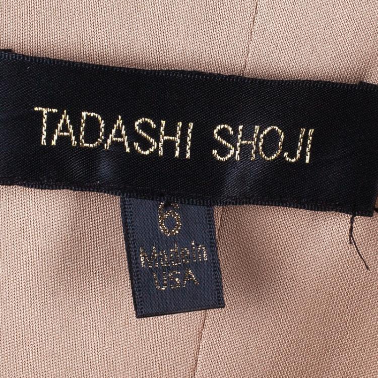 Pre Owned Tadashi Shoji Metallic Gold Embroidered Lace Gown M