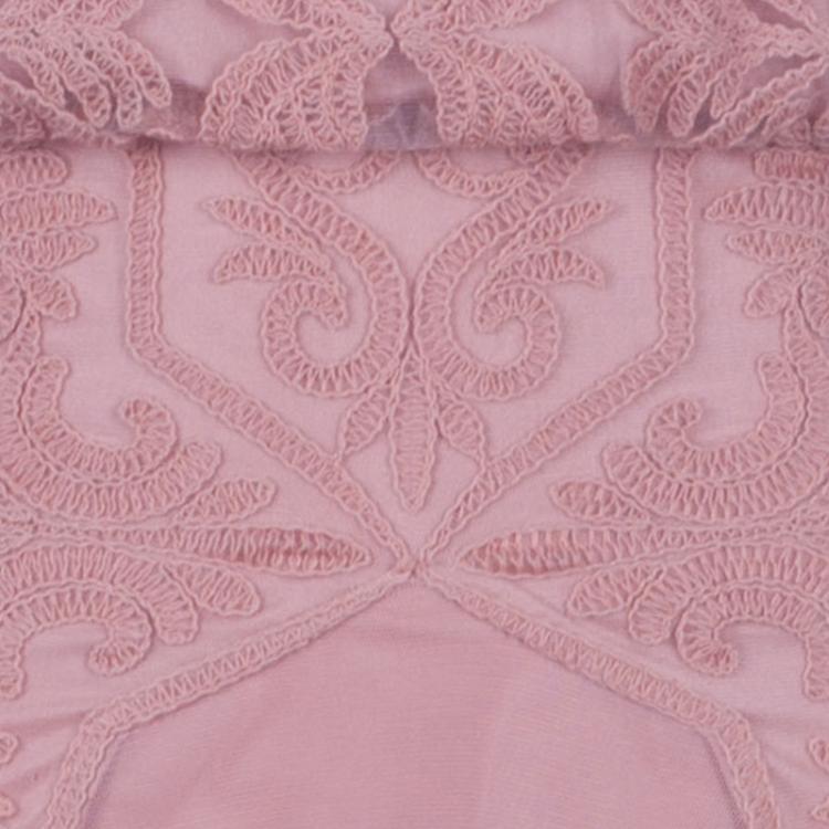 Pre Owned Tadashi Shoji Rose Pink Embroidered Short Sleeve Tulle Gown M
