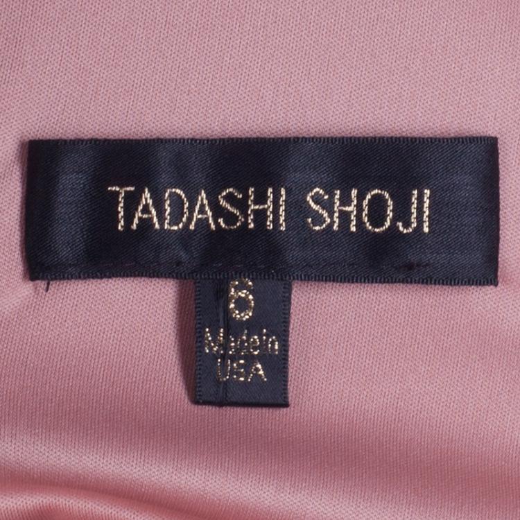 Pre Owned Tadashi Shoji Rose Pink Embroidered Short Sleeve Tulle Gown M