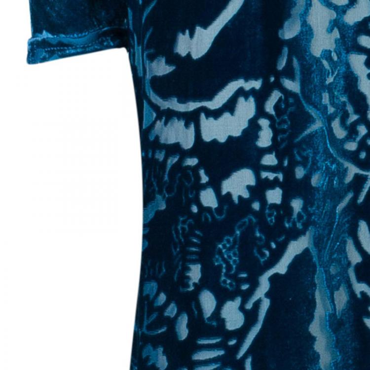 Pre Owned Tadashi Shoji Blue Devore Full Sleeve Gown S