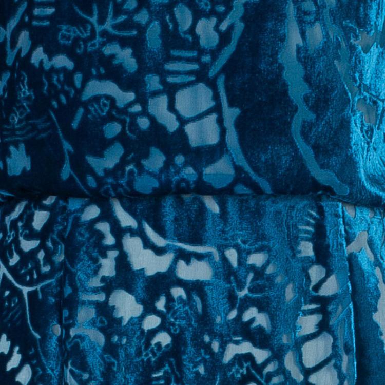 Pre Owned Tadashi Shoji Blue Devore Full Sleeve Gown S