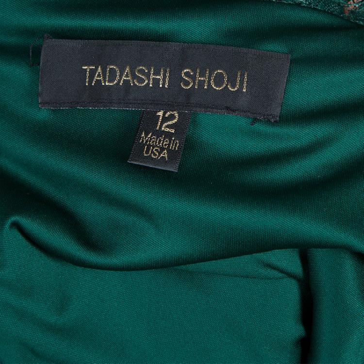 Pre Owned Tadashi Shoji Green Lace Gown L