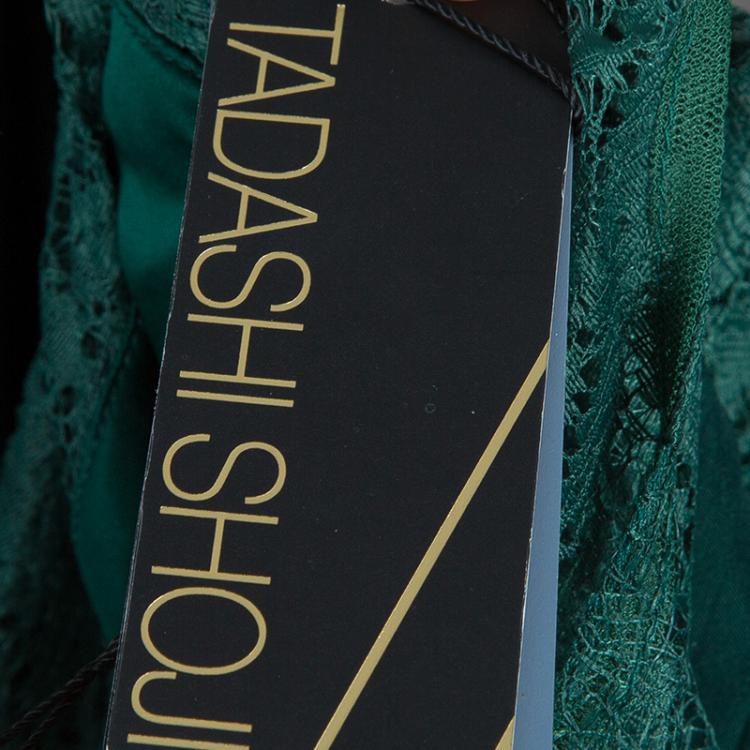 Pre Owned Tadashi Shoji Green Lace Gown L