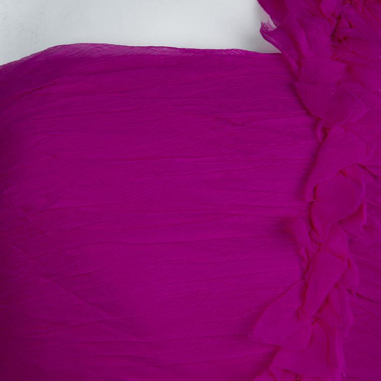 Pre Owned Tadashi Shoji Pink Crinkled Chiffon Ruched Embellished Strapless Gown  M
