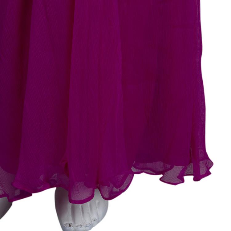 Pre Owned Tadashi Shoji Pink Crinkled Chiffon Ruched Embellished Strapless Gown  M