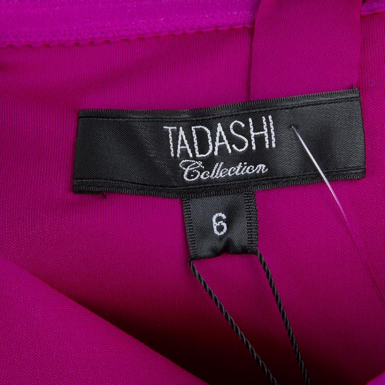 Pre Owned Tadashi Shoji Pink Crinkled Chiffon Ruched Embellished Strapless Gown  M