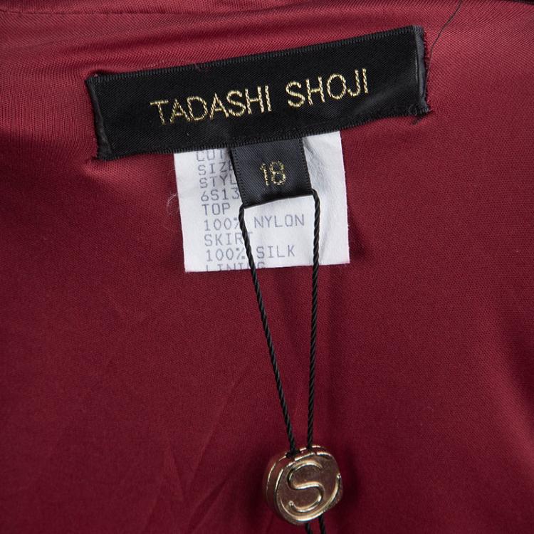 Pre Owned Tadashi Shoji Burgundy Lace Chiffon Gown XXL
