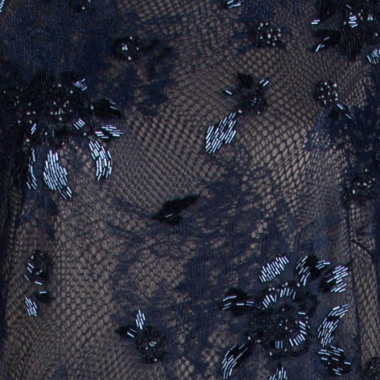 Pre Owned Tadashi Shoji Navy Blue Lace Embellished Dress XXL