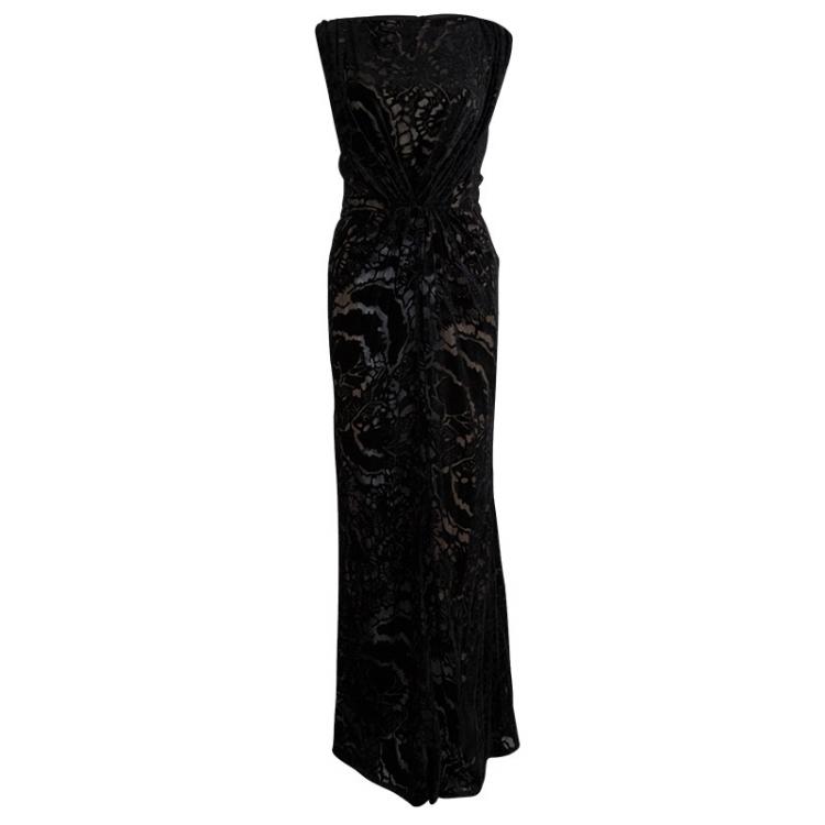 مملوكة مسبقًا Tadashi Shoji Black Devore Gown M