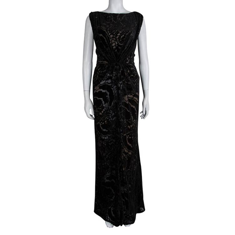 مملوكة مسبقًا Tadashi Shoji Black Devore Gown M