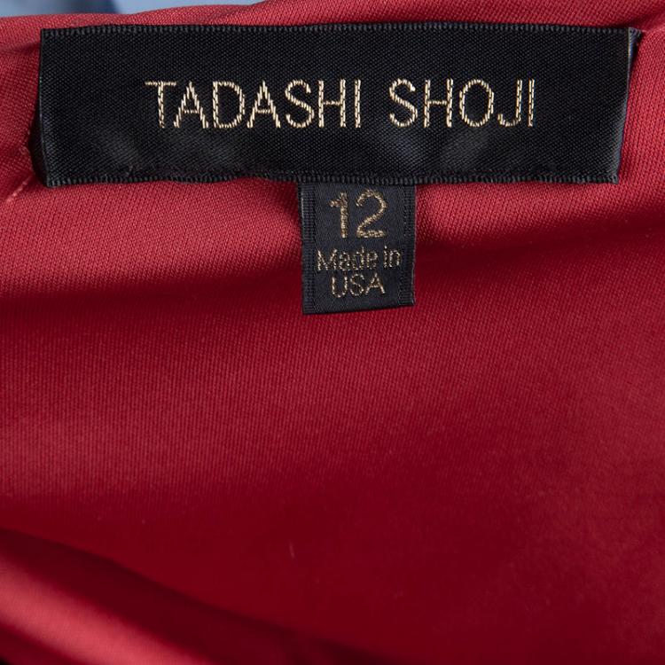 Pre Owned Tadashi Shoji Red Devore Gown L