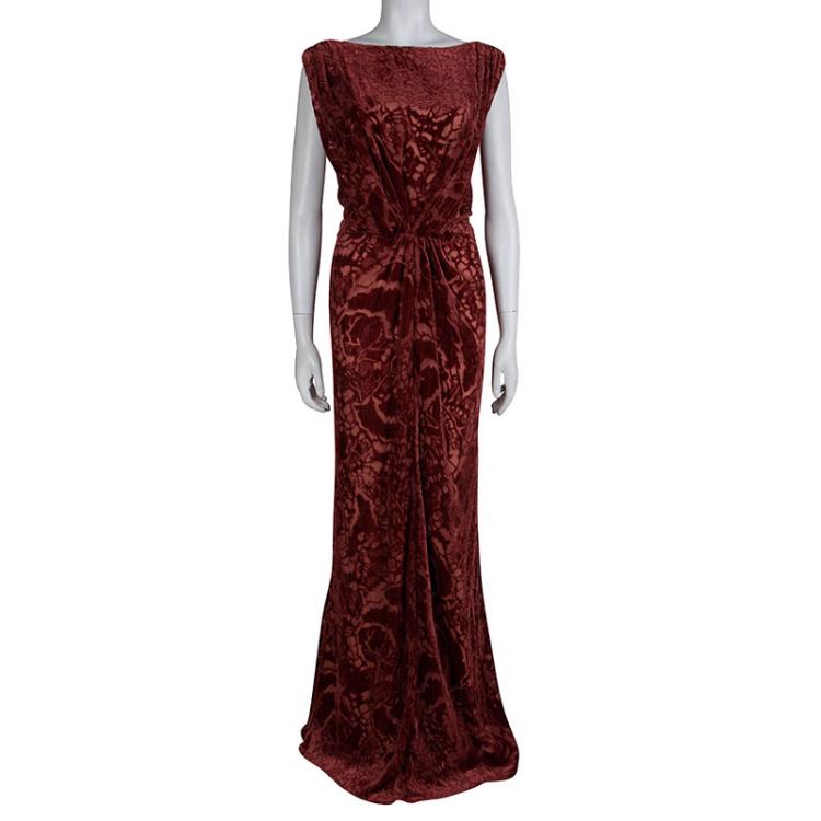مملوكة مسبقًا Tadashi Shoji Red Devore Gown XL