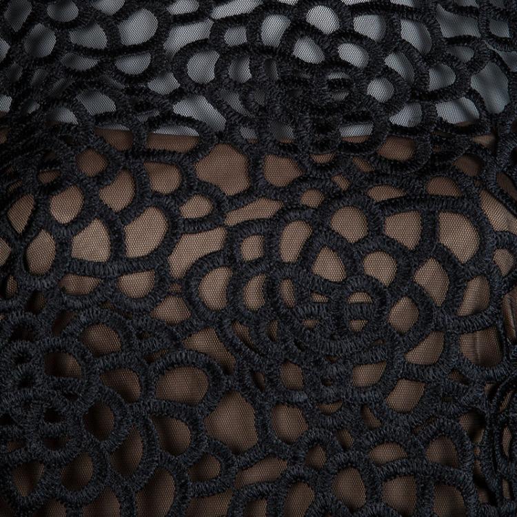Pre Owned Tadashi Shoji Black Macrame Lace Gown XS