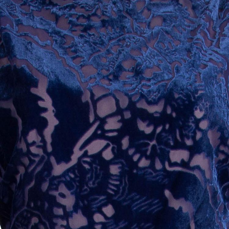 Pre Owned Tadashi Shoji Blue Devore Full Sleeve Gown L