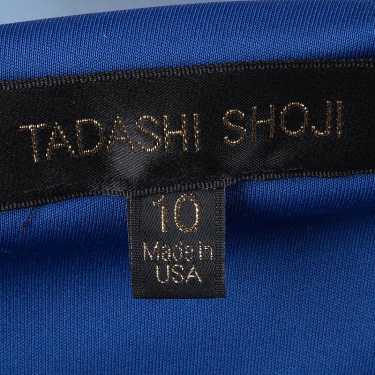 Pre Owned Tadashi Shoji Blue Devore Full Sleeve Gown L