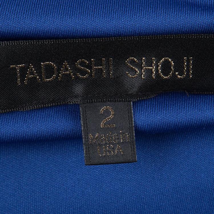 Pre Owned Tadashi Shoji Blue Devore Full Sleeve Gown S