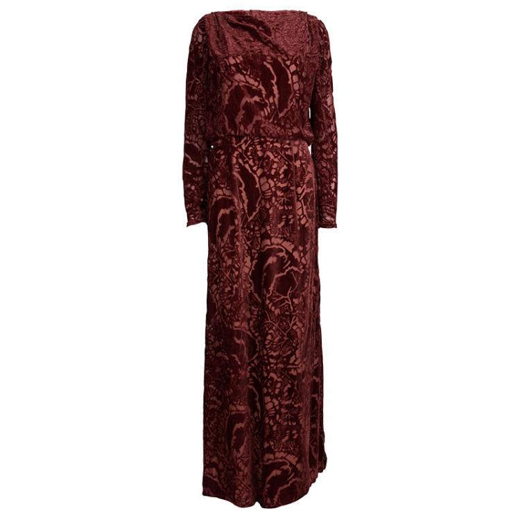 مملوكة مسبقًا Tadashi Shoji Red Devore Full Sleeve Gown XXL