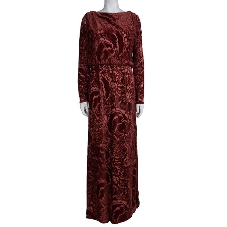 مملوكة مسبقًا Tadashi Shoji Red Devore Full Sleeve Gown XXL