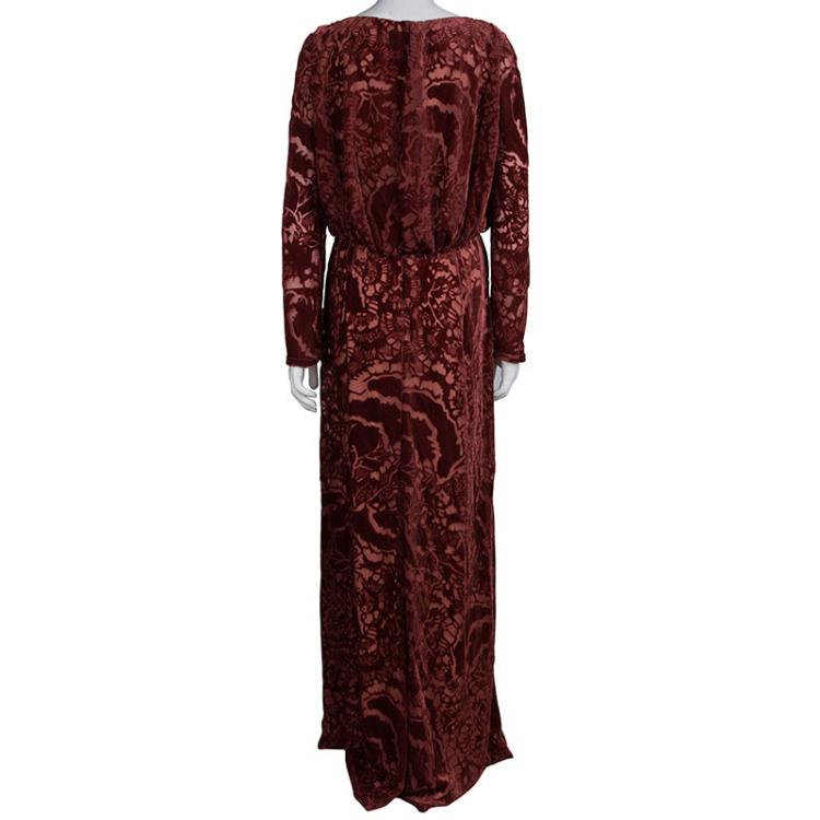 مملوكة مسبقًا Tadashi Shoji Red Devore Full Sleeve Gown XXL