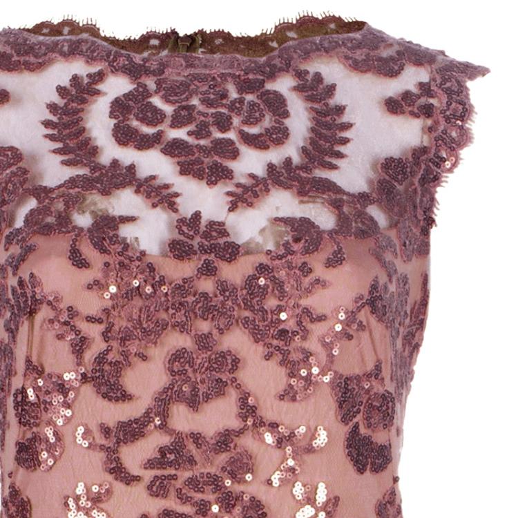Pre Owned Tadashi Shoji Mocha Embellished Lace Gown S