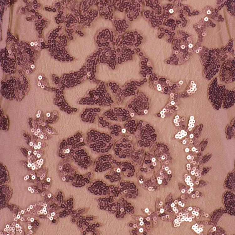 Pre Owned Tadashi Shoji Mocha Embellished Lace Gown S