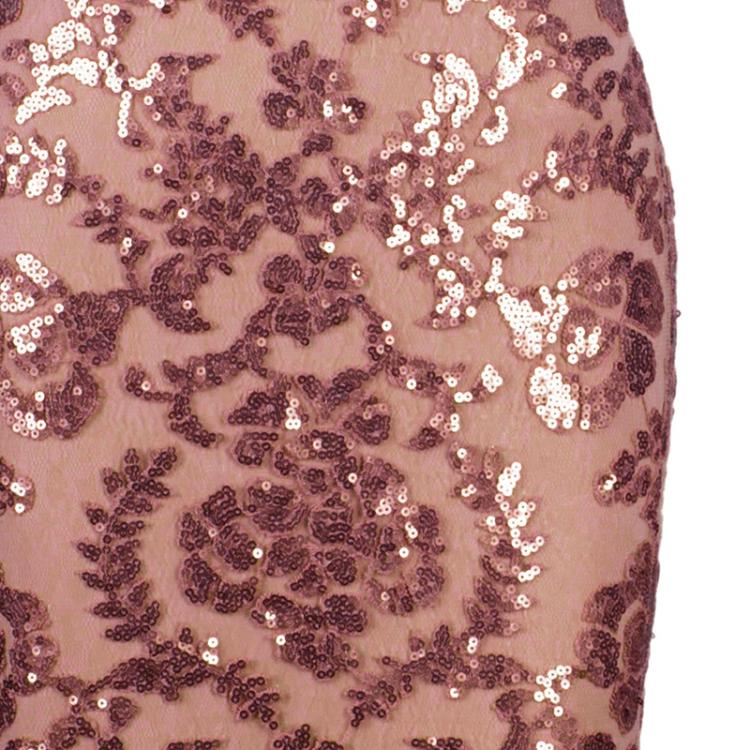 Pre Owned Tadashi Shoji Mocha Embellished Lace Gown S