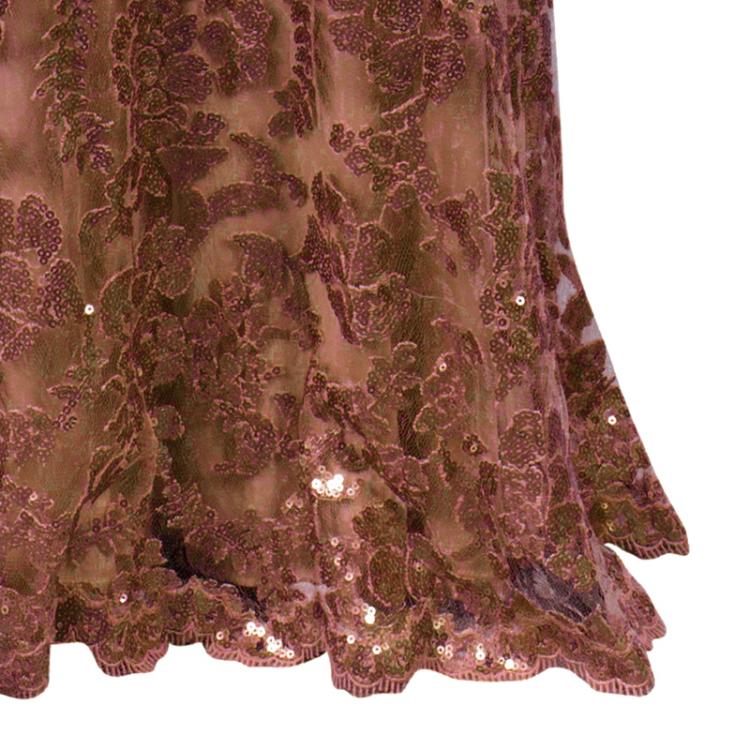 Pre Owned Tadashi Shoji Mocha Embellished Lace Gown S