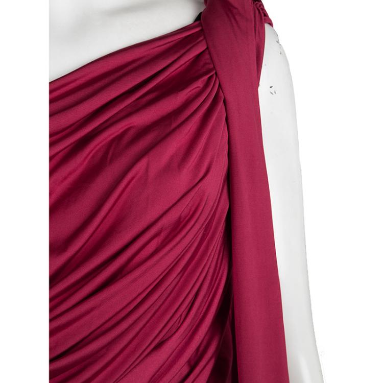 Pre Owned Tadashi Shoji Red One Shoulder Draped Gown XL