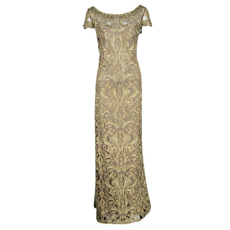 tadashi shoji corded embroidered lace gown