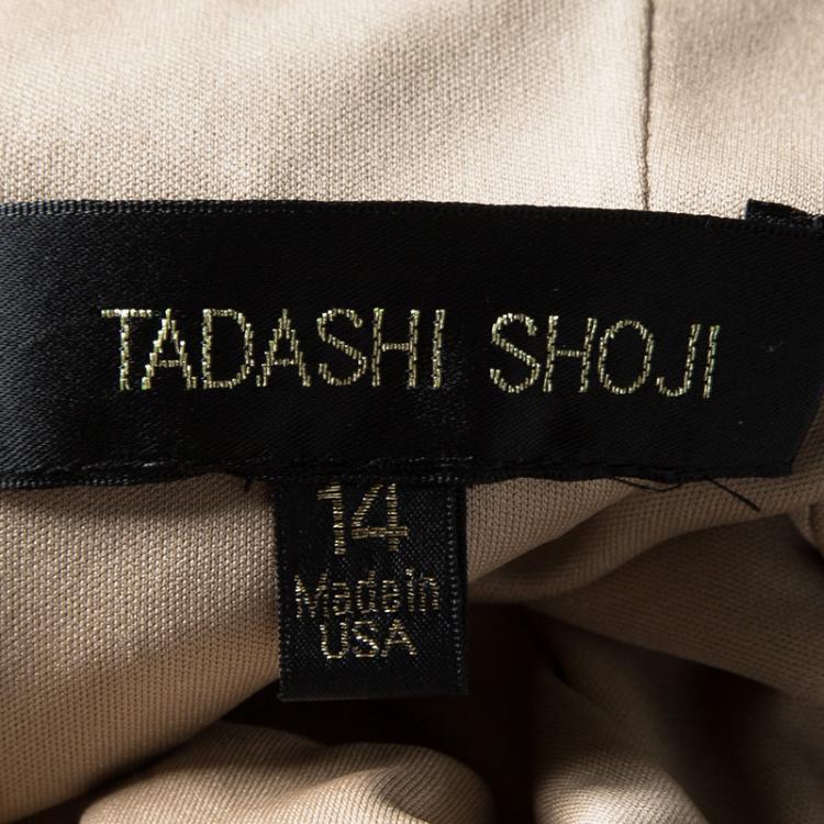 Pre Owned Tadashi Shoji Gold Corded Embroidery Detail Tulle Gown XL