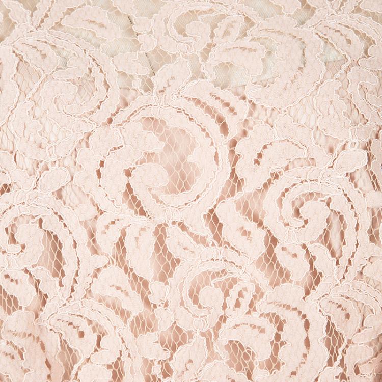 Pre Owned Tadashi Shoji Peach Blouson Waist Embroidered Lace Dress XL
