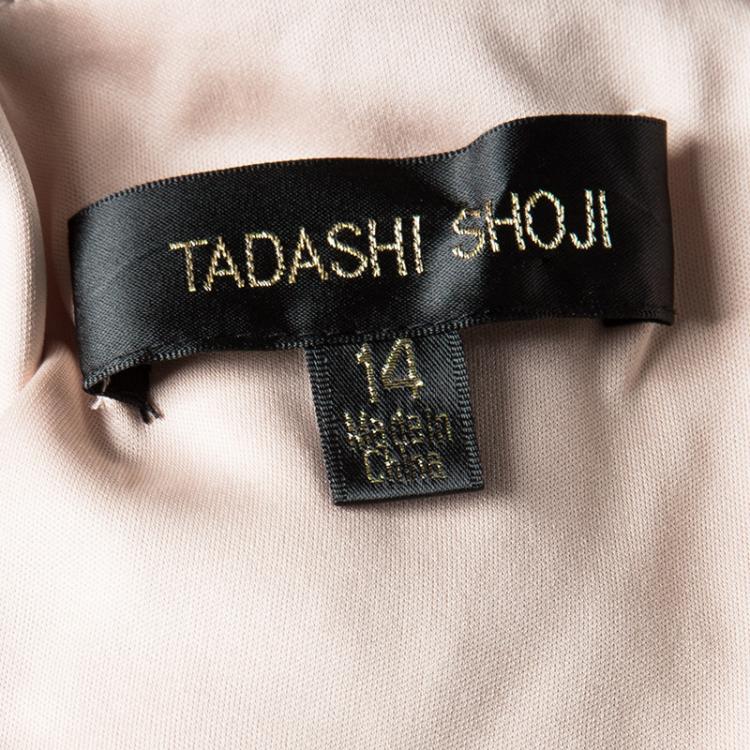 Pre Owned Tadashi Shoji Peach Blouson Waist Embroidered Lace Dress XL