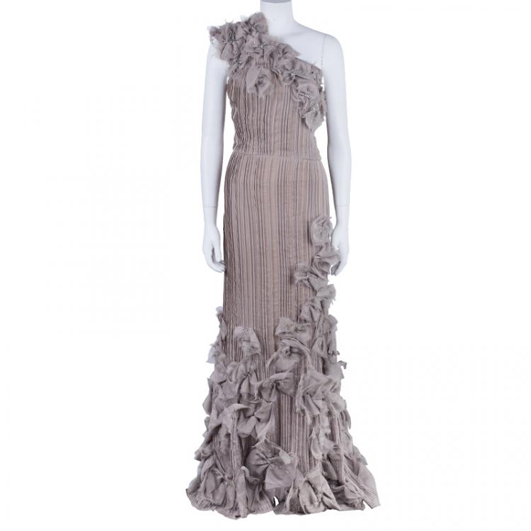 مملوكة مسبقًا Tadashi Shoji Grey Chiffon Embellished Gown L
