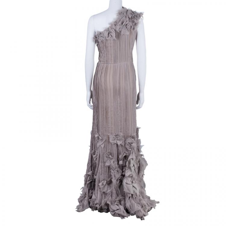 مملوكة مسبقًا Tadashi Shoji Grey Chiffon Embellished Gown L
