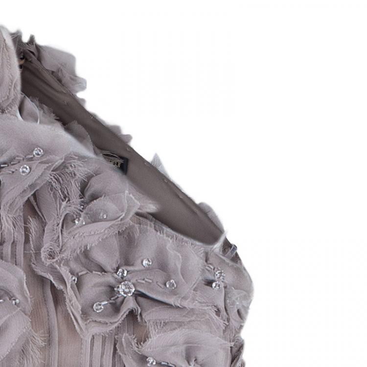 مملوكة مسبقًا Tadashi Shoji Grey Chiffon Embellished Gown L