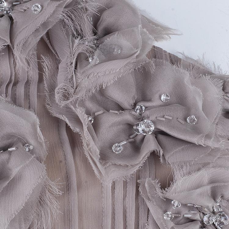 مملوكة مسبقًا Tadashi Shoji Grey Chiffon Embellished Gown L