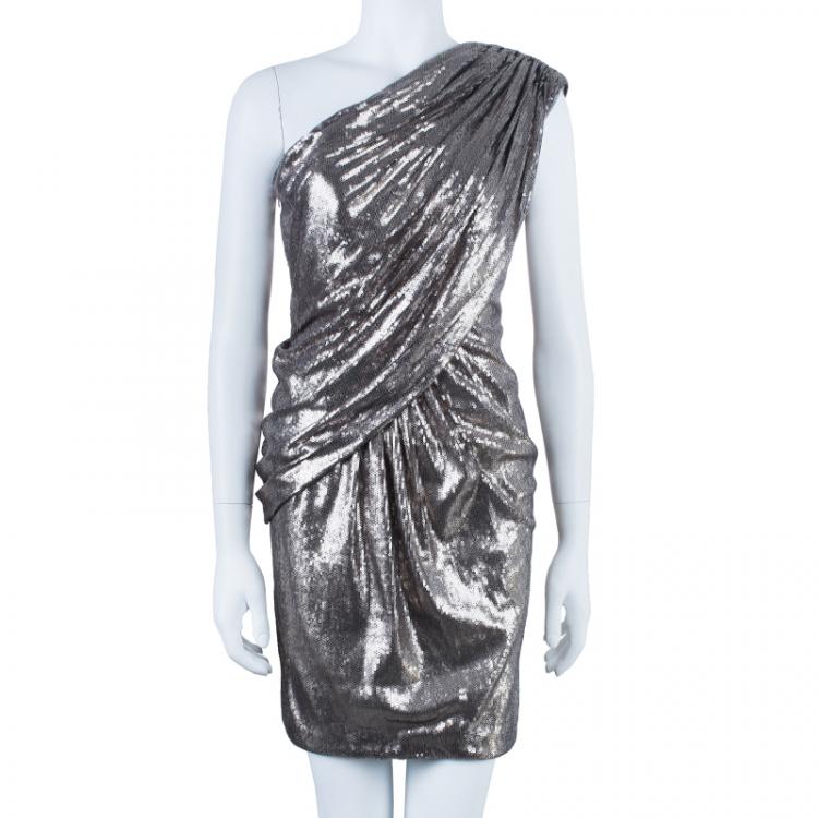 Pre Owned Tadashi Shoji Sequin One Shoulder Dress S