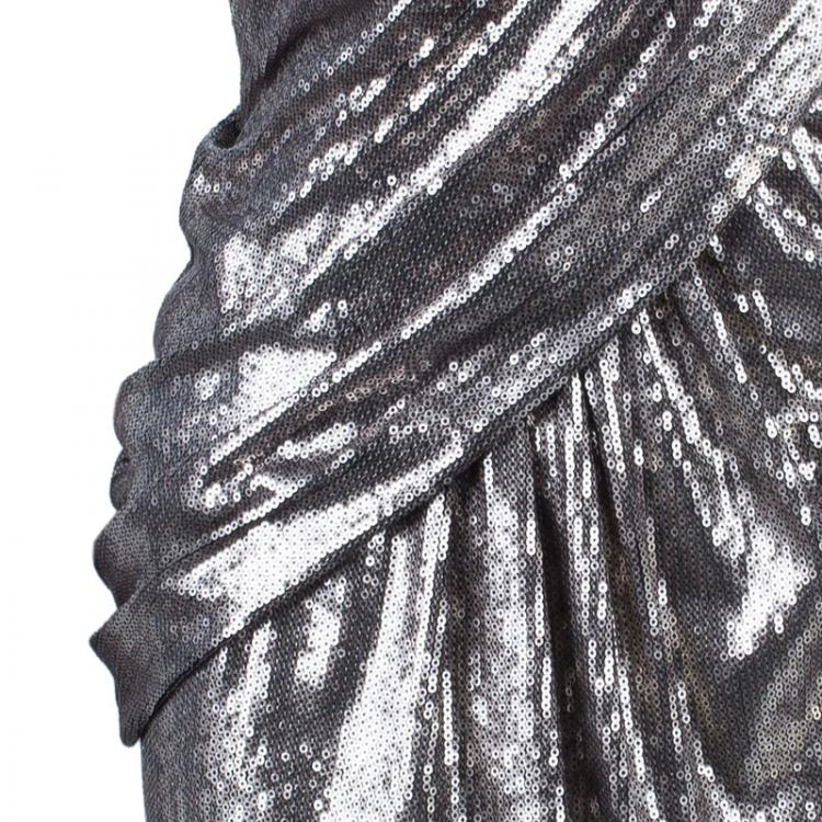 Pre Owned Tadashi Shoji Sequin One Shoulder Dress S