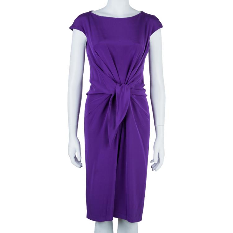 Pre Owned Tadashi Shoji Gathered Silk Dress L