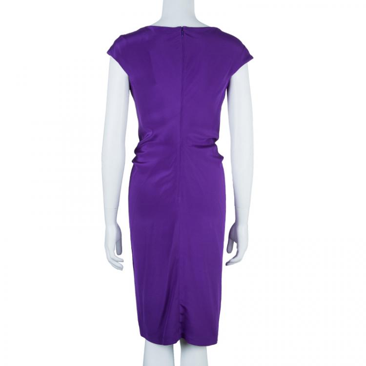 Pre Owned Tadashi Shoji Gathered Silk Dress L