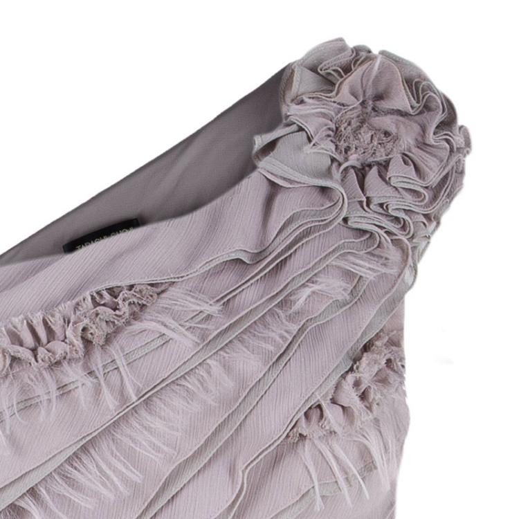 مملوكة مسبقًا Tadashi Shoji Gray Tiered One-Shoulder Organza Dress M