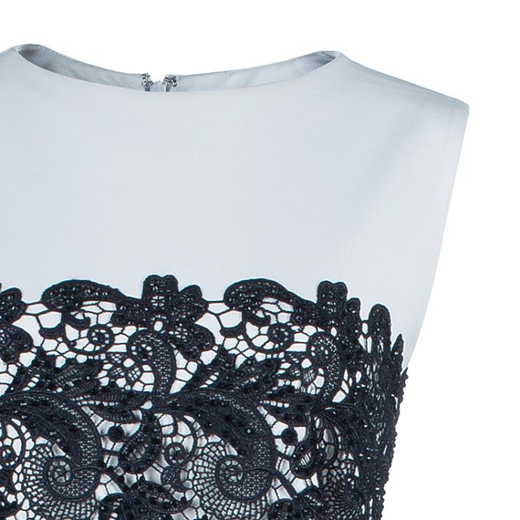 مملوكة مسبقًا Tadashi Shoji Monochrome Lace Detail Gown XL